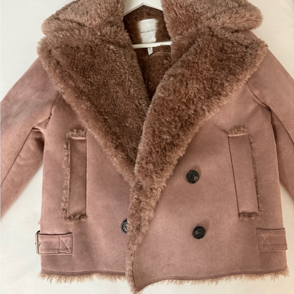 Avec Les Filles Suede-Style Coat with Faux Fur Interior